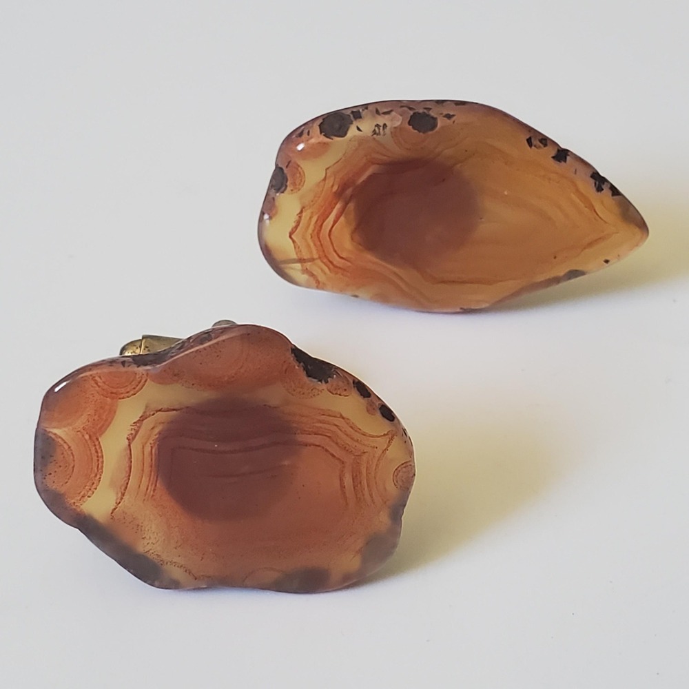Vintage Brown‎ Live Edge Agate Cufflinks Pair Balance Grounding Inner Peace